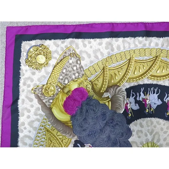 Hermes Purple and Gold Silk Scarf